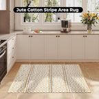 Bedding Craft Jute Cotton Stripe Area Rug for Living Room 24x36 Inch - Natural Ivory - Machine Washable 2x3 Feet Rugs - 70% Jute and 30% Cotton