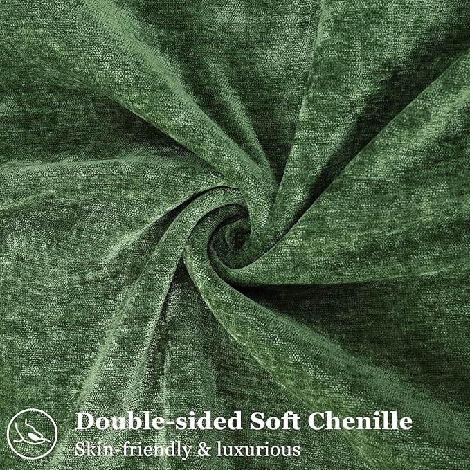 decorUhome Christmas Couch Throw Pillow Covers 24x24 Set of 2, Decorative Soft Euro Neutral Chenille Pillow Covers with Elegant Design for Sofa Bed Living Room Home Decor, Moss Green