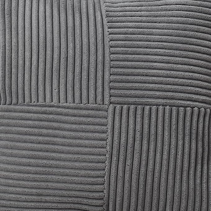 HAUSSY Dark Grey Throw Pillow Covers 12x12 Inch Set of 2,Soft Solid Corduroy Striped/Wide Bordered,Square Decorative Cushion Case,Winter Home Decorations for Couch,Bed