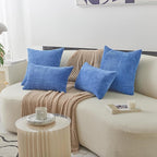 Home Brilliant Lumbar Pillow Covers 12x20 Dark Blue Plush Velvet Corduroy Striped Throw Pillow Covers for Couch Bed Living Room, 12 x 20 inch, Blue