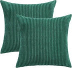Mecatny Christmas Decorative Corduroy Throw Pillow Covers 20x20 Set of 2 for Sofa Living Room, Soft Neutral Boho Couch Pillow Covers for Home Decor, Green