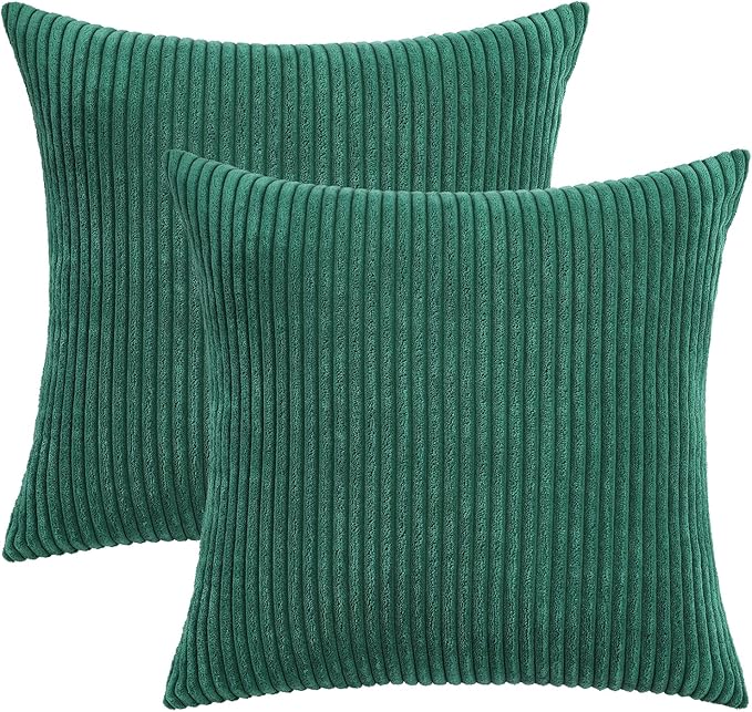 Mecatny Christmas Decorative Corduroy Throw Pillow Covers 22x22 Set of 2 for Sofa Living Room, Soft Neutral Boho Couch Pillow Covers for Home Decor, Green