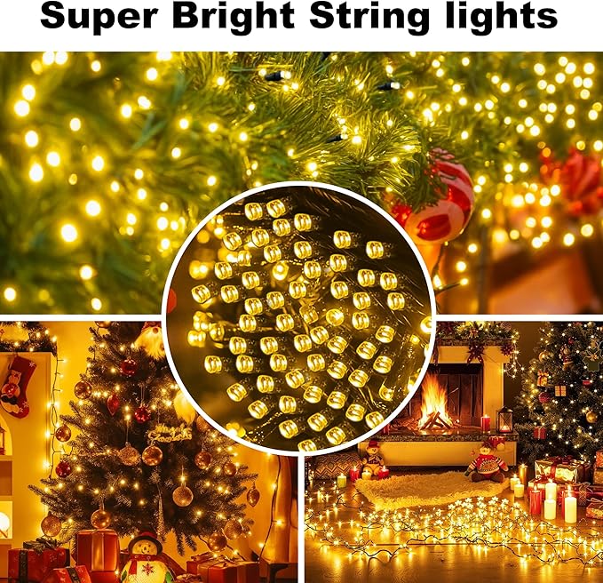 String Lights Outdoor & Indoor, 2Pack 600 LED Christmas Lights, 210ft Plug-in Waterproof Twinkle Light with 8 Modes for Xmas Tree Halloween Wedding Party Garden Patio Decorations(Warm White)