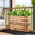 FENCY Large Metal Planter, Large Rectangular Planters for Outdoor Plants, Tall Outdoor Planters for Porch Patio, 35.4″ × 9.1″ × 25.6″ H Walnut Finish Metal Planter with Drainage Hole