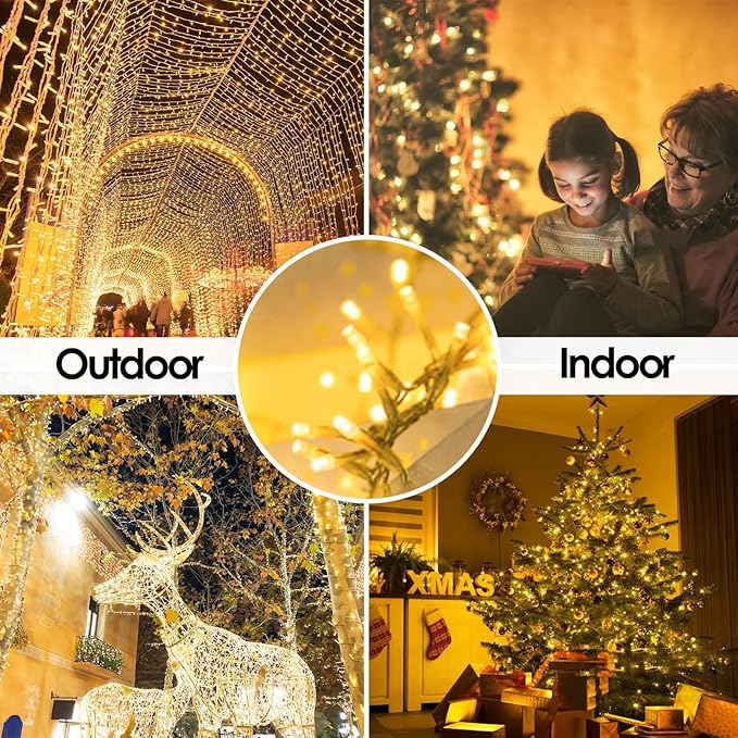 Voice Control Smart Christmas Lights Indoor Outdoor, Clear Wire 66Ft 200 LED String Lights Waterproof, 12 Modes Twinkle Fairy String Light for Xmas Tree Wedding Party Bedroom Decorations (Warm White)
