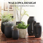 Wallowa 13.3" Dia x 15.3" H Concrete Planter, Outdoor Planter, Black with Gold Rim, Flower Pot with Drainage Hole and Silicone Plug, Plant Container for Garden, Patio, Home, Office, 1 Pack