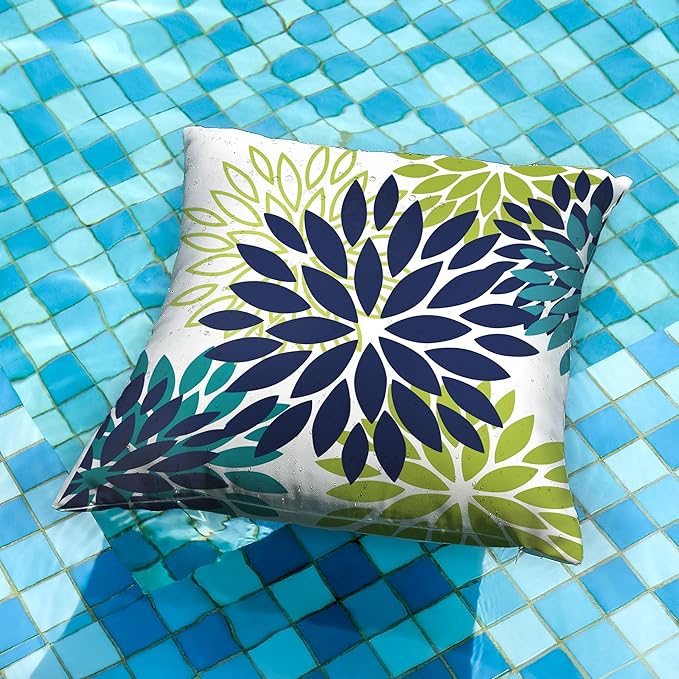DFXSZ Navy Blue Flower Pillow Covers 16x16 Inch Set of 2 White Gray Colored Throw Pillows Outdoor Waterproof Decor for Living Room Sofa Patio Funiture Garden Floral Polyester Pillow Covers 002P16