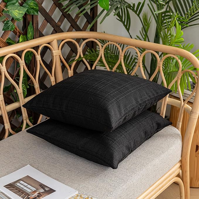 Kevin Textile Pack of 2 Outdoor Waterproof Pillow Covers Checkered Decorative Cushions Sham Throw Pillowcases Shell for Patio Tent Garden Couch Bed Sofa 22x22 Inch Black