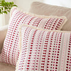 Decorative Pillow Covers Set of 2, Boho Farmhouse Couch Throw Pillows with Tassels, Textured Small Dot Pattern Cushion Cases for Sofa Living Room Home Decor (Red, 18" x 18" (Pack of 2))