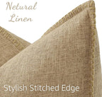 decorUhome Decorative Outdoor Throw Pillow Covers 22x22 Set of 2, Square Linen Farmhouse Euro Pillow Covers with Stitched Edge, Rustic Neutral Pillow Covers for Couch, Sofa, Living Room, Khaki