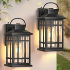 Dusk to Dawn Outdoor Lighting, Black 2 Pack Outside Lights for House with Gold Trim, Modern Exterior Light Fixtures, Outdoor Wall Lanterns for Porch, Garage, Doorway, Anti-Rust, Waterproof