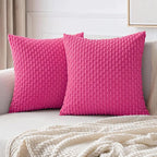 MIULEE Pack of 2 Decorative Throw Pillow Covers 18x18 Inch Soft Boho Striped Textured Corduroy Pillow Covers Modern Farmhouse Home Decor for Couch Bed Sofa Living Room Hot Pink