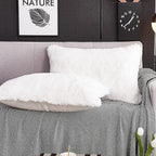 WERDIM Shaggy Fluffy Faux Fur Pillowcases 2 Pack Button Closure Velvet Pillow Shams Standard/Queen Size (White, 20 X 26 Inches)