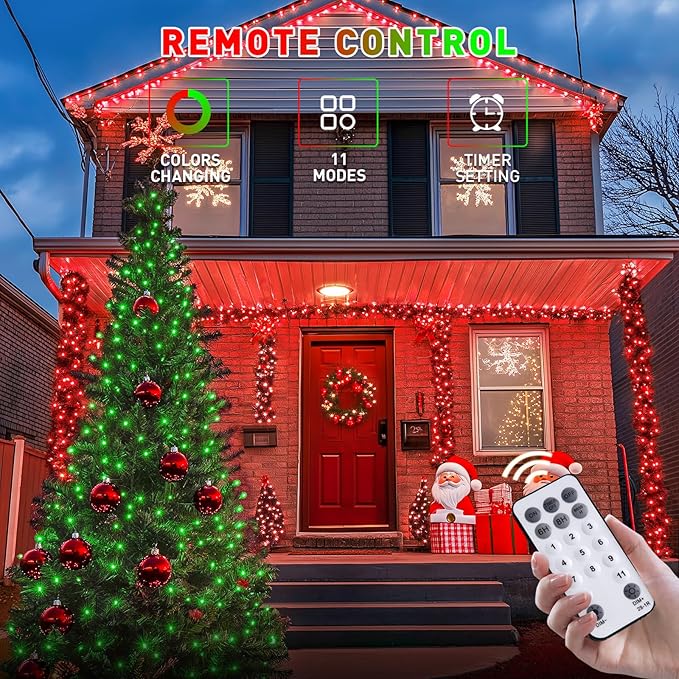 JMEXSUSS 200 LED Halloween Lights Outdoor, 66ft Red and Green String Lights with Remote, Connectable Waterproof Color Changing Christmas Lights for Party Yard Christmas Halloween Decor