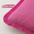 MIULEE Decorative Throw Pillow Covers Neutral Linen Fringe Throw Pillows Euro Shams Set of 2 Hot Pink Boho Farmhouse Cushion Covers for Couch Sofa Bed Living Room Spring Home Decor 24x24 Inch