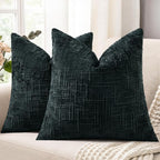 decorUhome Black Chenille Throw Pillow Covers 24x24 Set of 2 Thick Textured Slubby Couch Pillow Covers Farmhouse Accent Modern Neutral Decorative Pillow Cases for Bed Sofa Living Room