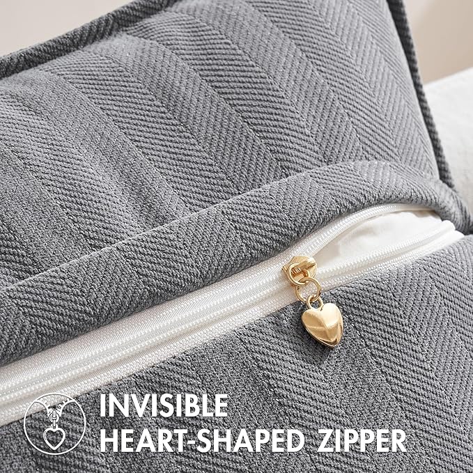 MIULEE Pack of 2 Grey Decorative Pillow Covers 22x22 Inch Soft Chenille Luxurious Couch Throw Pillows Farmhouse Cushion Covers Euro Shams with Elegant Design for Sofa Bedroom Living Room Home Decor
