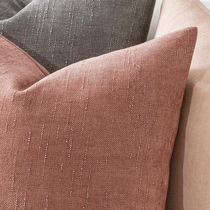 MIULEE Pack of 2 Decorative Throw Pillow Covers Soft Chenille Throw Pillows Solid Textured Cushion Covers for Spring Valentine's Day Couch Sofa Bedroom Living Room 18x18 Inch, Blush Pink