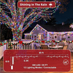300 LED Outdoor Christmas Lights 75ft, 12 Lighting Modes Indoor String Lights Dimmable & Timer Memory, Outsite Waterproof Tree Lights for Xmas Garden Wedding Party Holiday Decorations Multicolor