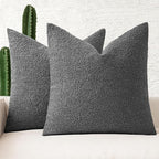 MIULEE 22x22 Inch Decorative Euro Sham Throw Pillows for Bed Set of 2 Textured Boucle Neutral Winter Throw Pillow Covers Dark Gray Accent Solid Euro Couch Pillowcases Sofa Livingroom Home Decor