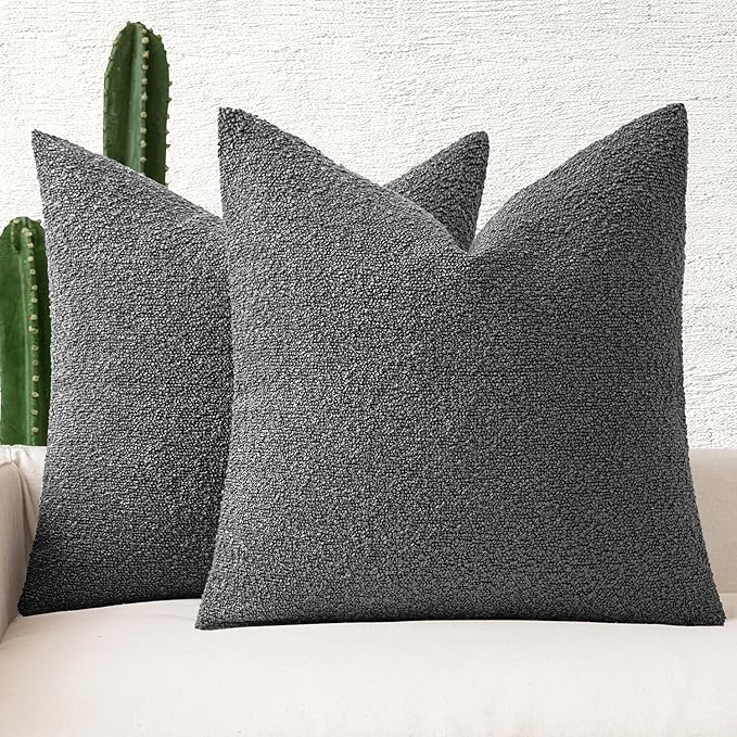 MIULEE 22x22 Inch Decorative Euro Sham Throw Pillows for Bed Set of 2 Textured Boucle Neutral Winter Throw Pillow Covers Dark Gray Accent Solid Euro Couch Pillowcases Sofa Livingroom Home Decor