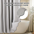 Grey Scalloped Edge Shower Curtain Linen Textured with 12 Metal Hooks Cute Heavy Duty Washable Waterproof Neutral Thick Chic Shower Curtain Sets for Hotel Bathroom 72x72 inches