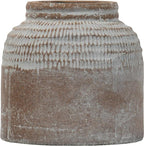 Foreside Home and Garden Small Antique Brown Glazed Terracotta Planter Pot with Whitewashed Finish
