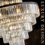 Large Crystal Chandeliers 23 Lights 36" Modern Black Luxury Chandelier for Foyer Staircase Chandeliers 6 Tiers Round K9 Ceiling Pendant Lighting Fixture for Living Dining Room