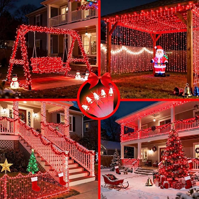 340 LED 90FT Christmas String Lights Outdoor, 12 Pro Modes and Timer Memory & Brightness, Plug in Outdoor Waterproof Clear Wire Twinkle Light for for Xmas Yard Tree Wedding Party Decor (Red)