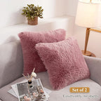 XeGe Cozy Faux Fur Dusty Pink Throw Pillow Covers, Zippered Fluffy Cushion Covers, Shaggy Fuzzy Decorative Plush Furry Pillowcases Pack of 2 for Sofa Couch Home Decor (18''x18'', Dusty Pink)