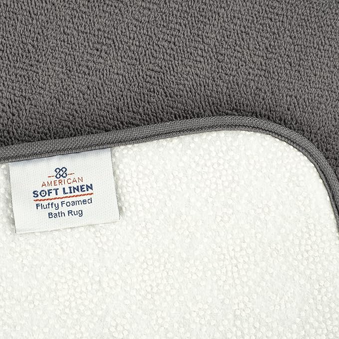 American Soft Linen 21x32 Fluffy Foamed Slip Reducer Bath Rug, Machine Washable Area Bath Mat Rugs for Bathroom, Gray
