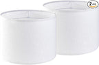 White Linen Lampshades Set of 2 Large, Drum Lamp Shade 16" Top x 16" Bottom x 12" High (Spider) Modern Lamp Shades for Table Lamps & Floor Lamp - Lampshades Replacement,Required Assembly -By GO&SO