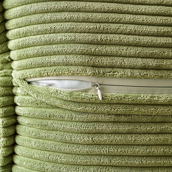 MIULEE Green Corduroy Decorative Euro Sham Pillow Covers 24x24 Inch with Splicing Set of 2 Soft Boho Pillow Covers Broadside Textured Summer Pillowcases for Couch Bed Livingroom
