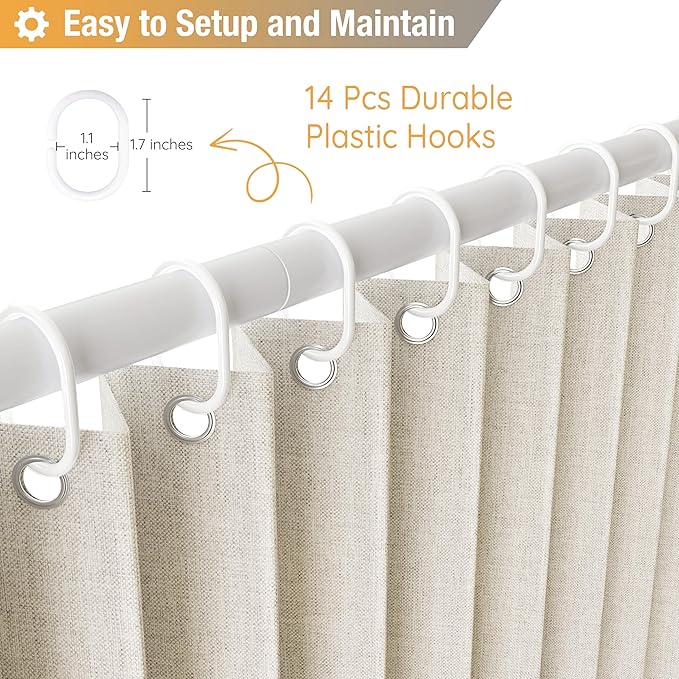 Jubilantex Folding Linen Shower Curtain for Bathroom Beige Waterproof Shower Curtain 1 Panel with 14 Metal Grommets and 1 Tie Back for Hotel,70"x70"