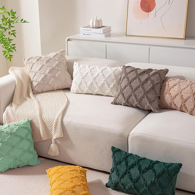 Set of 2 Soft Moroccan Throw Pillow Covers 18x18 Inch Plush Boho Decorative Pillow Cover Accent Cushion Case for Couch Sofa Bed, Sage Green