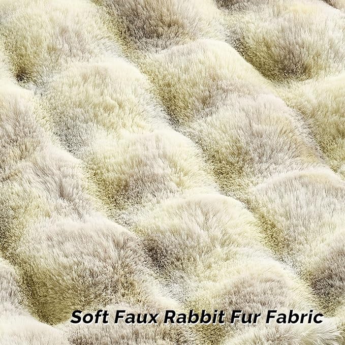 FUTEI Green White Decorative Throw Pillow Covers 16x16 Inch Set of 2,Soft Fuzzy Faux Rabbit Fur Cushion Covers with Raised Texture,Neutral Boho Home Decor for Couch Bed Living Room