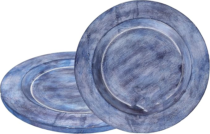 CLEENTABLE Assorted Set of 2 Wooden Charger Plates - 13" Round Farmhouse Wood Plates - Decorative Dinner Plates for Table Setting, Serving Tray, Appetizers, or Home Décor (Blue Green)