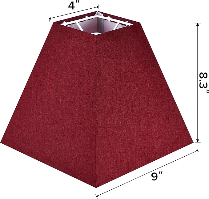 2 Pack 4"×9" × 8.3”inches Spider Small Burgundy Square Lampshades for Wall Lamps Table Lamps- Elegant Red Lampshades Replacement for Bedroom,Wall Mount,Natural Faux SIlk Red Shade By GO&SO