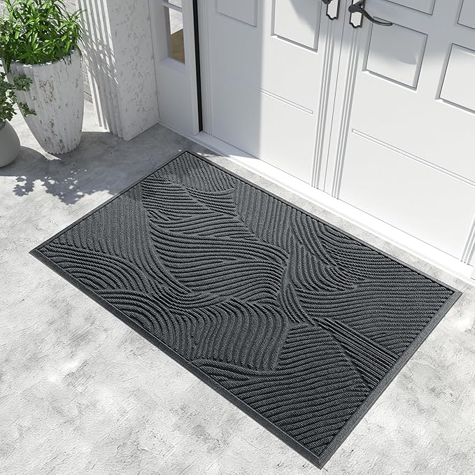 Yimobra Large Door Mat 60x36, All-Weather Waterproof Art Line Outdoor Mats for Front Door, Heavy Duty Non-Slip Welcome Matt for Garage Patio Proch Entryway Indoor, Dark Grey