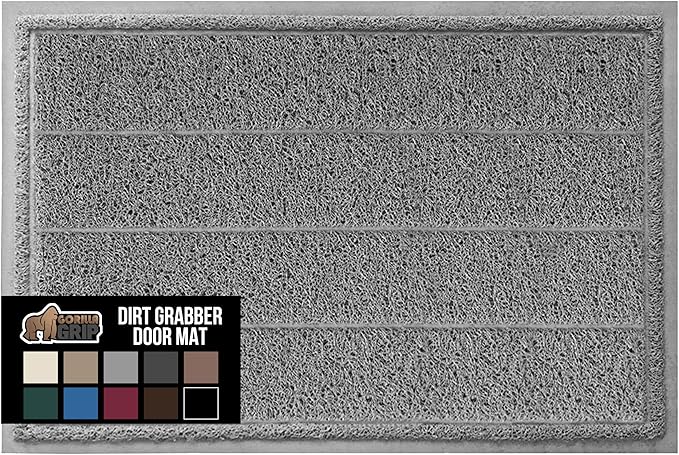 GORILLA GRIP Dirt Grabber Mesh Doormat, Low-Profile, Stain and Fade Resistant Heavy Duty Quick Dry Striped Doormats, Mats for Indoor or Outdoor Entry, Shoe Scraper, Garage Entrance Mat, 35x23, Gray