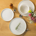 Porcelain Dinnerware Sets for 6, 24pcs High-sided Plates and Bowls Set, White Chip and Scratch Resistant Dinner Set - Dishwasher & Microwave Safe Dinging Dishes Set, QOMO-1996