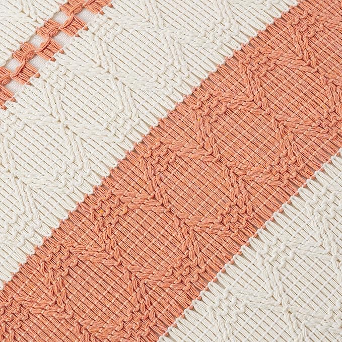 Fancy Homi Set of 1 Boho Coral Decorative Throw Pillow Cover 22x22 Inch for Couch Bed Sofa, Aesthetic Modern Organic Farmhouse Home Decor, Soft Cotton Cute Accent Macrame Woven Cushion Case