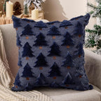 Christmas Pillow Covers 18x18 inch Set of 2 Navy Blue Xmas Decorations Soft Plush Faux Fur Wool Christmas Tree Throw Pillow Cases Winter Holiday Decor for Sofa Living Room PT002H18