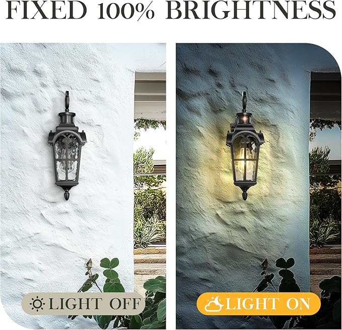 Emliviar Motion Sensor Outdoor Wall Light, Porch Wall Lamp with Water Glass, 18.7" Waterproof Exterior Sconce Wall Mount, Black Finish with Gold Edges, WE305B-SE BG-SW