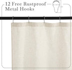 KGORGE Natural Linen Shower Curtain for Bathroom - Linen Blend Button Hole Semi Sheer Lightweight Waterproof Shower Curtains for Bathtub, 36 x 72 inches Long, Hooks Included