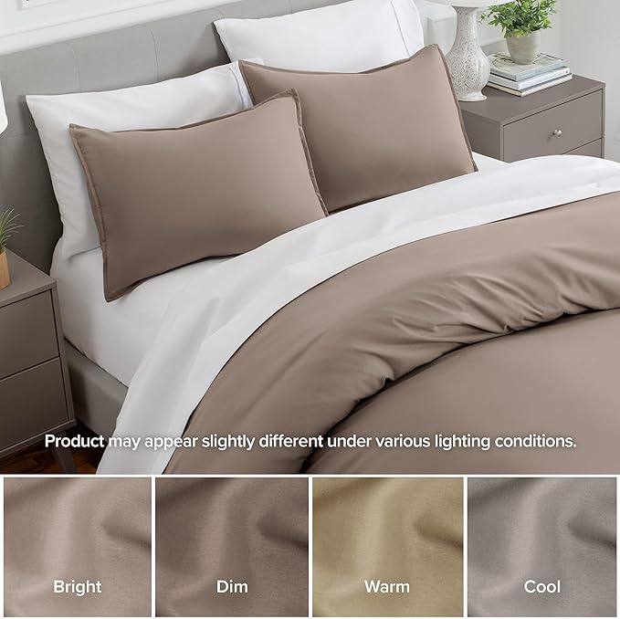 Bare Home Standard Pillow Sham Covers - Set of 2 - Premium 1800 Ultra-Soft Microfiber - Double Brushed - Stain & Fade Resistant - Bed Pillow Shams - Pillows Not Included (Set of 2, Taupe)
