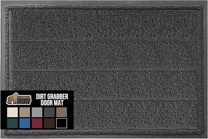 GORILLA GRIP Dirt Grabber Mesh Doormat, Low-Profile, Stain and Fade Resistant Heavy Duty Quick Dry Striped Doormats, Mats for Indoor or Outdoor Entry, Shoe Scraper, Garage Entrance Mat 47x35 Dark Gray