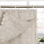 MitoVilla Tan Boho Double Swag Shower Curtain, Polyester Linen Fabric Shower Curtains for Farmhouse Bathroom Decor, Brown Cloth Shower Curtain Set with Hooks, 72 x 72