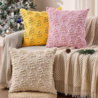 Christmas Pillow Covers 18x18 inch Set of 2 Soft Plush Faux Fur Christmas Decor Yellow Xmax Tree Green Colored Lights Decoration Throw Pillow Case for Winter Holiday Sofa Living Room PT003G18