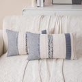 Boho Navy Blue Striped Lumbar Pillow Covers Set of 2-12x20 Inch Decorative Farmhouse Coastal Accent Long Boho Throw Pillows for Couch, Neutral Textured Pillowcase for Bed, Sofa Home Decor